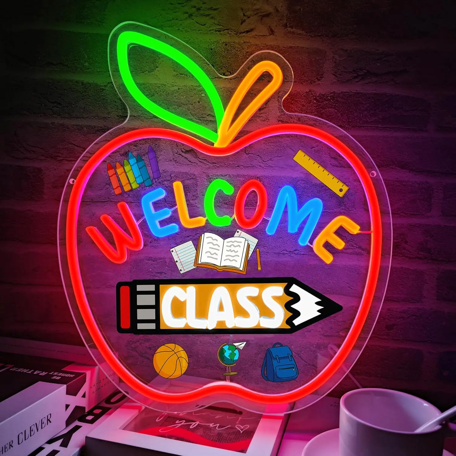 

Welcome Class LED Neon Sign Back To School Neon Light Dimmable USB Apple for Classroom Cafe School Opens Party Wall Decor Gifts