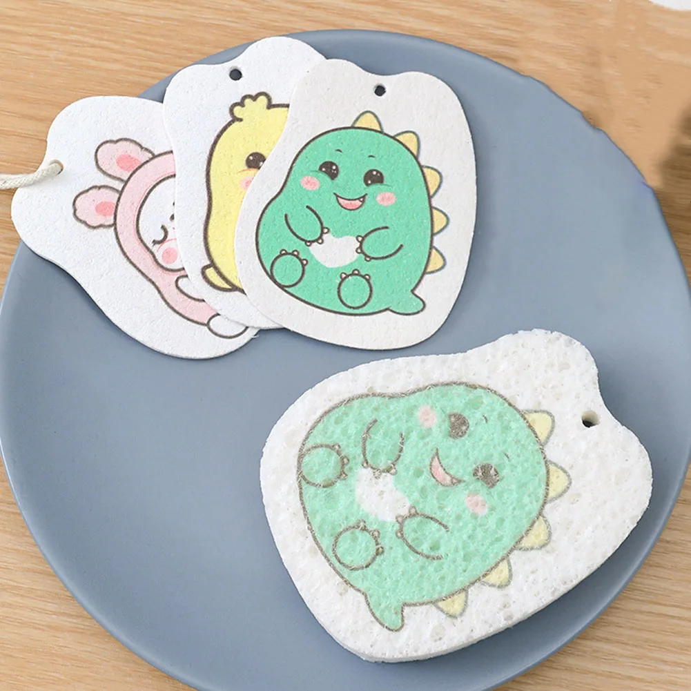 Compressed Wood Pulp Dishwashing Sponge Cartoon Dish Cloths Scouring Pads Dishwashing Rag Cleaning Cloth Kitchen Accessories