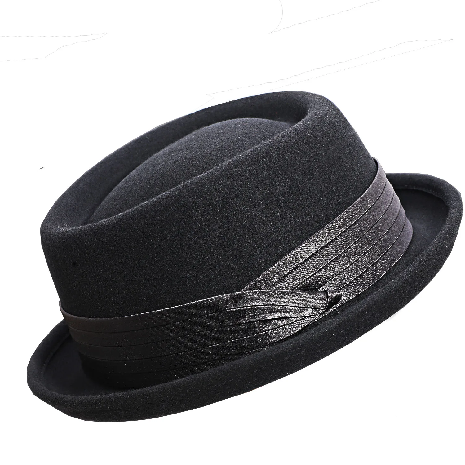 Men\'s Women Crushable Pork Pie Fedora Hats Wide Brim 100% Wool Felt Porkpie Hats Church Jazz Ribbon