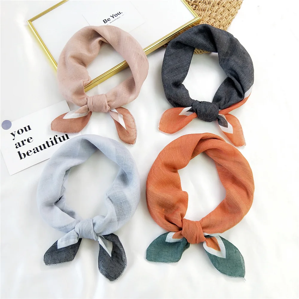 square headband Women Fashion hijab Solid Color Bandana Neck Scarf Female Handkerchief Hair Bands Cotton Small Square 58*58cm