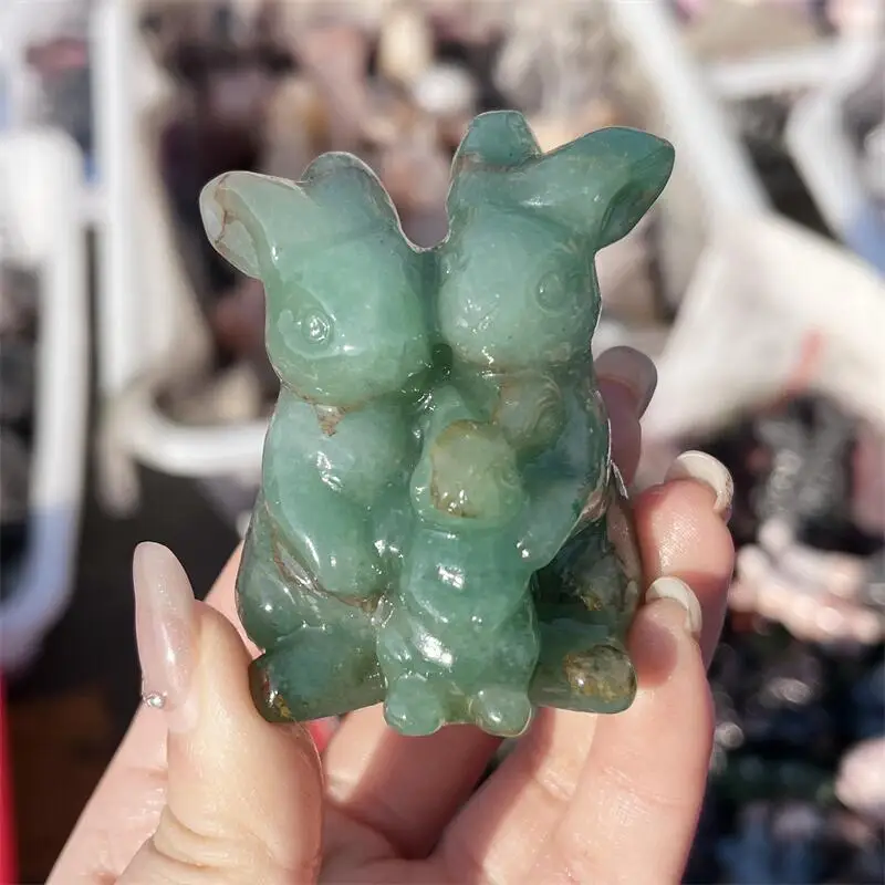 

Natural Green Jade Rabbit Carving Gemstone Reiki Healing Stone Home Decor Christmas Holiday Gift 1pcs