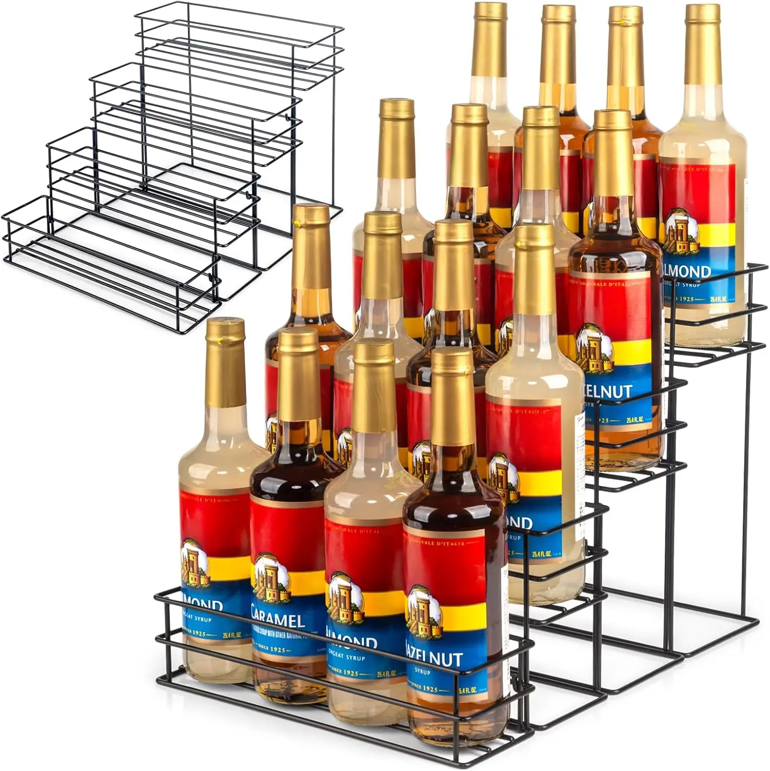 

4-Tier Coffee Syrup Organizer Stand for 16 Bottles, Kitchen Bar Storage Shelf for Wine Dressing