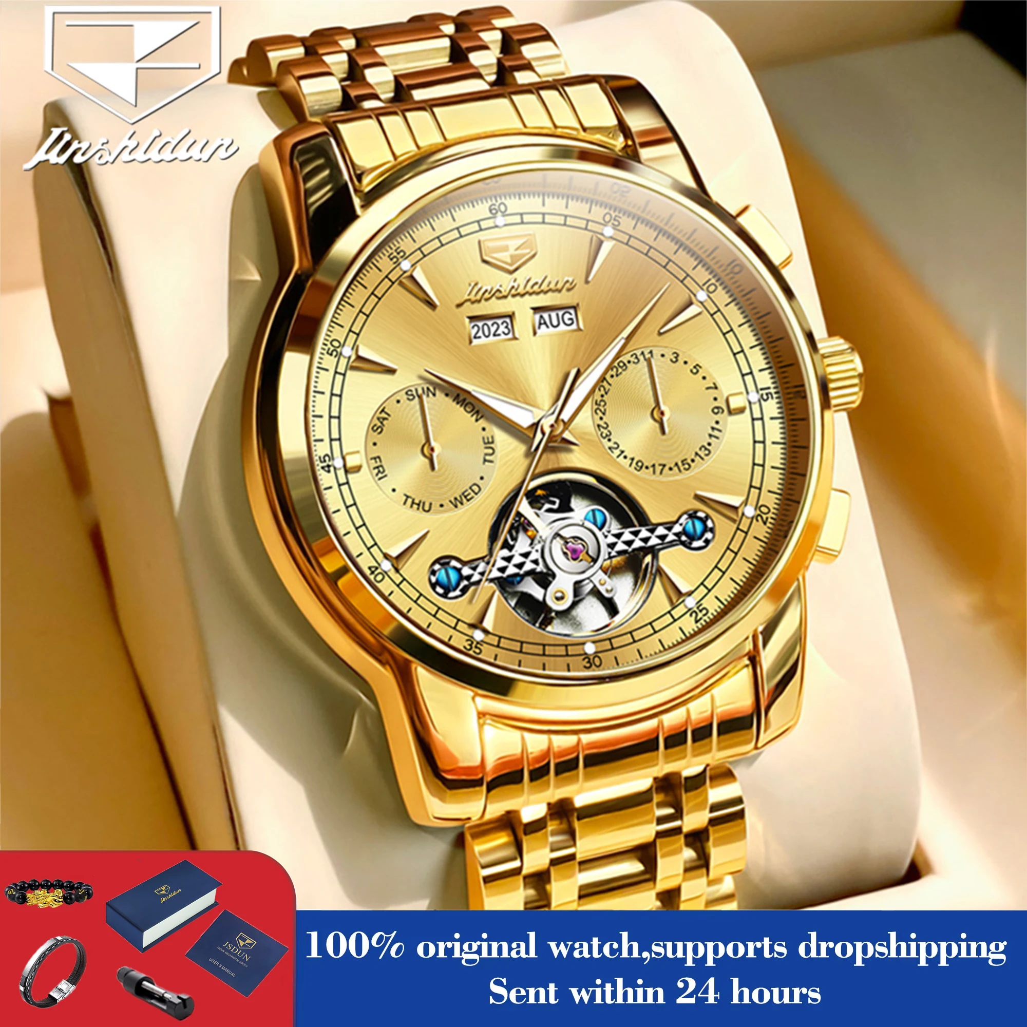 

JSDUN 8935 Men's Luxury Watch Flywheel Automatic Mechanical Watch For Men Waterproof Perpetual Calendar Watch Hand Clock