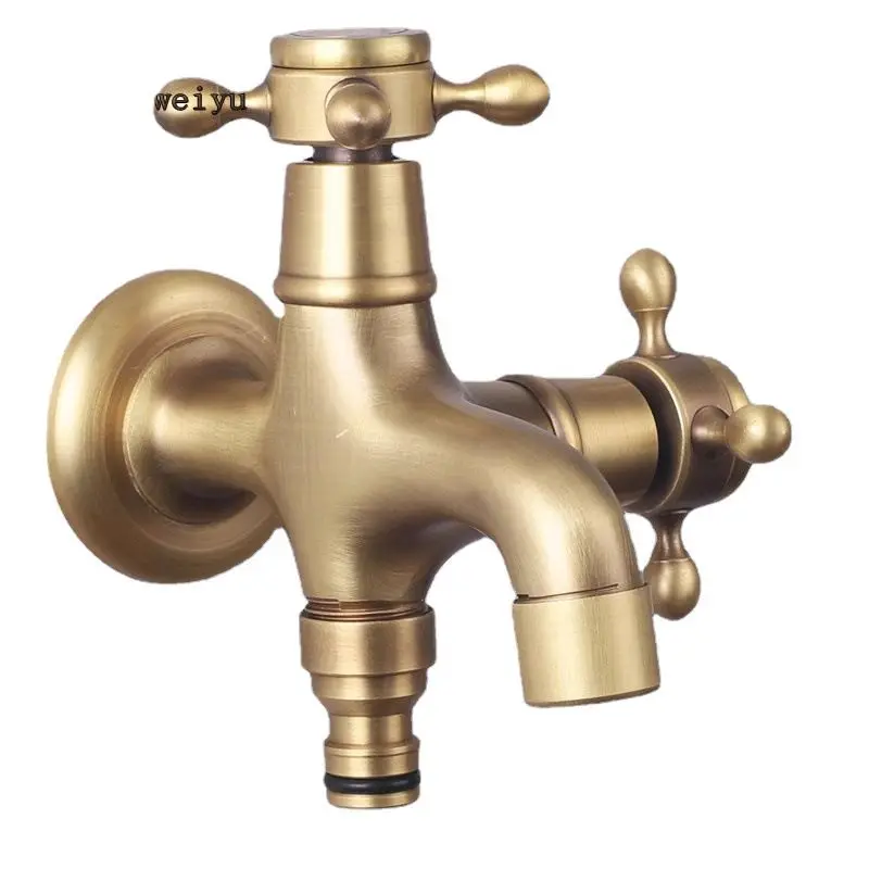 DN15 Antique All-copper Single-cold Double-use Faucet, Washing Machine Mop Pool Faucet, Multi-use One-in, Two-out Tee