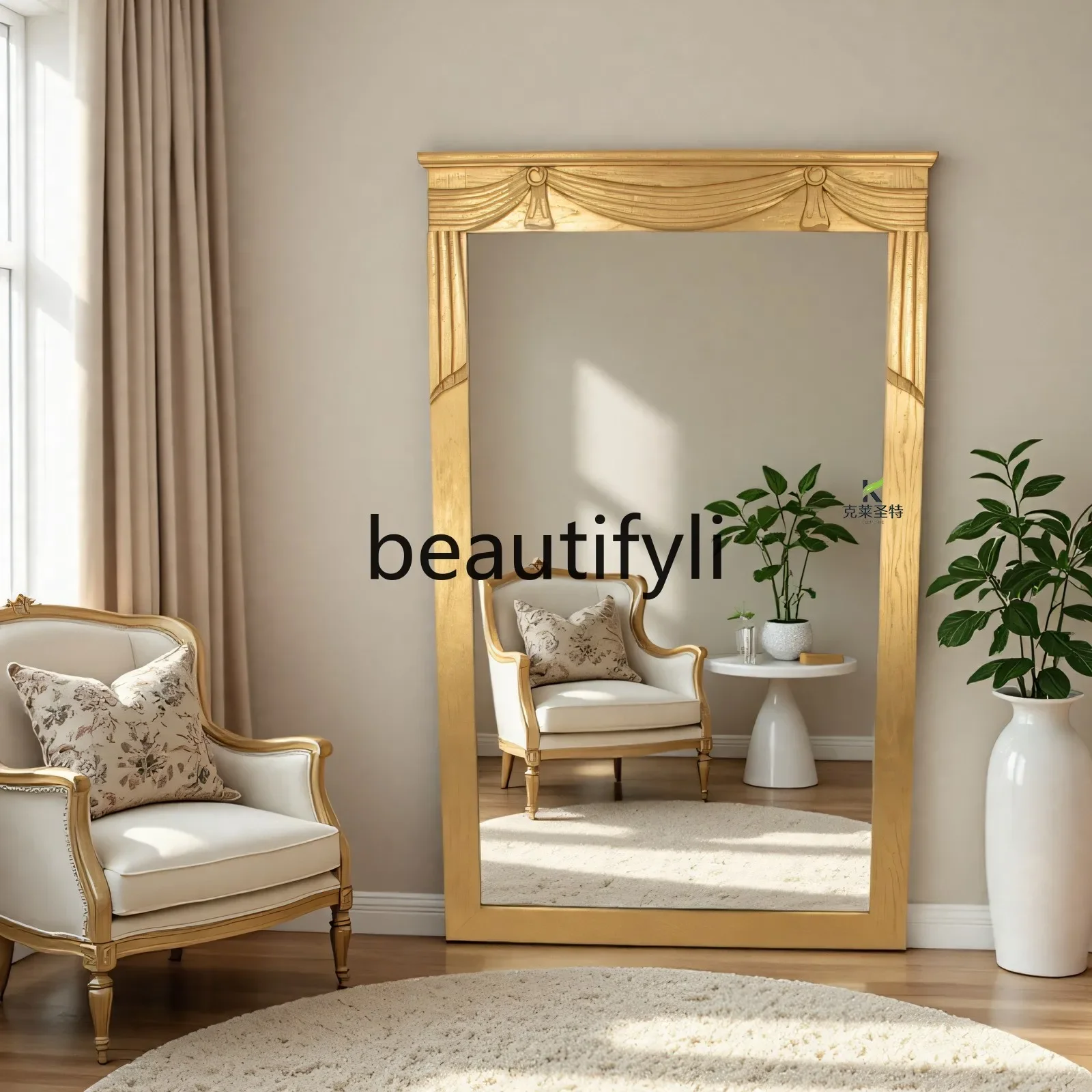 

A16 French retro full-length mirror American villa carved floor-to-ceiling mirror creative curtain, home full-length mirror