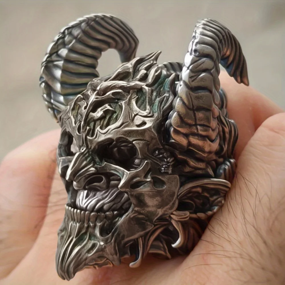 Vintage Punk Stainless Steel Skull Rings For Men Gothic Punk Heavy Demon Lord Skull Rings Hip Hop Motorcycle Rock Biker Jewelry