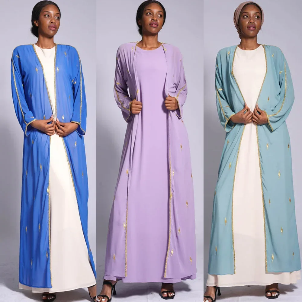 Open Abayas Muslim Women Arabic Kimono Chiffon Embroidery Abaya Kaftan Dubai Islamic Cardigan Turkey Casual Long Sleeve Outfits