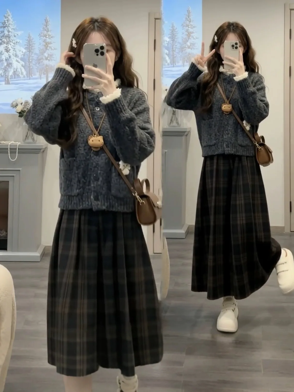 

Winter Faion Knitted Sweater Coat Bot f Skirt Set Women's plus Size Casual Sle Tee-Piece Ensemble High Waist