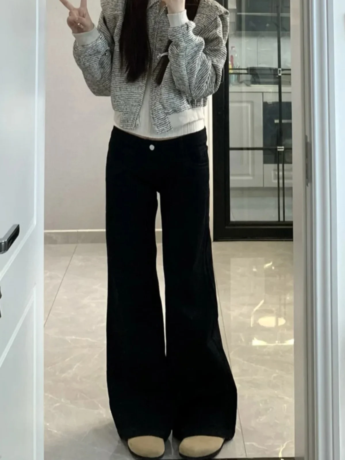 حجم كبير Fce اصطف Bootcut الجينز المرأة الدافئة الدنيم السراويل عالية الخصر السراويل الطويلة القطن تمتد Bootcut متوهج طماق #3