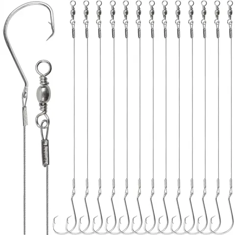 30Pcs Circle Fishing Hooks Catfishing rig Fishhooks Steel Wire Leader Rigs for Catfish Bass Surf Fishing Flounder Rig 3/0-8/0