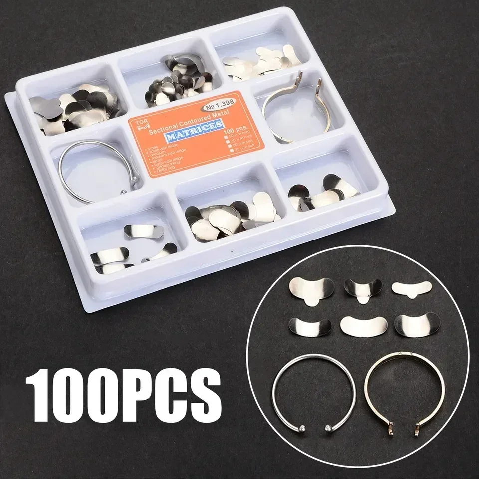 100pcs/box Stainless Steel Metals Supragingivals Ivorys Dentals Matrixs Bands Sectionals Contoureds 1.398