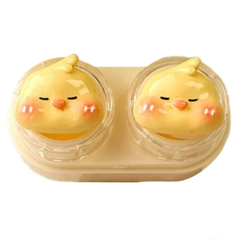 31BF Practical Cartoon Lens Case Organizers Leakproof Double Compartment Lens Holder