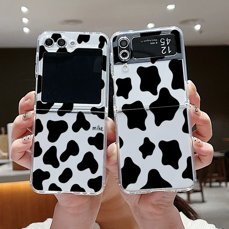For Samsung Z Flip 7 Cute Cartoon Cow Printed Transparent Folding Phone Case for Samsung Z Flip 6 5 4 ZFlip3 5G Soft Cover Shell
