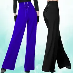 Women Trousers Latin Dance Pants Modern Dance Ballroom Dancing Wide-Leg Pants Ladies High Waist Casual Loose Chiffon Trousers