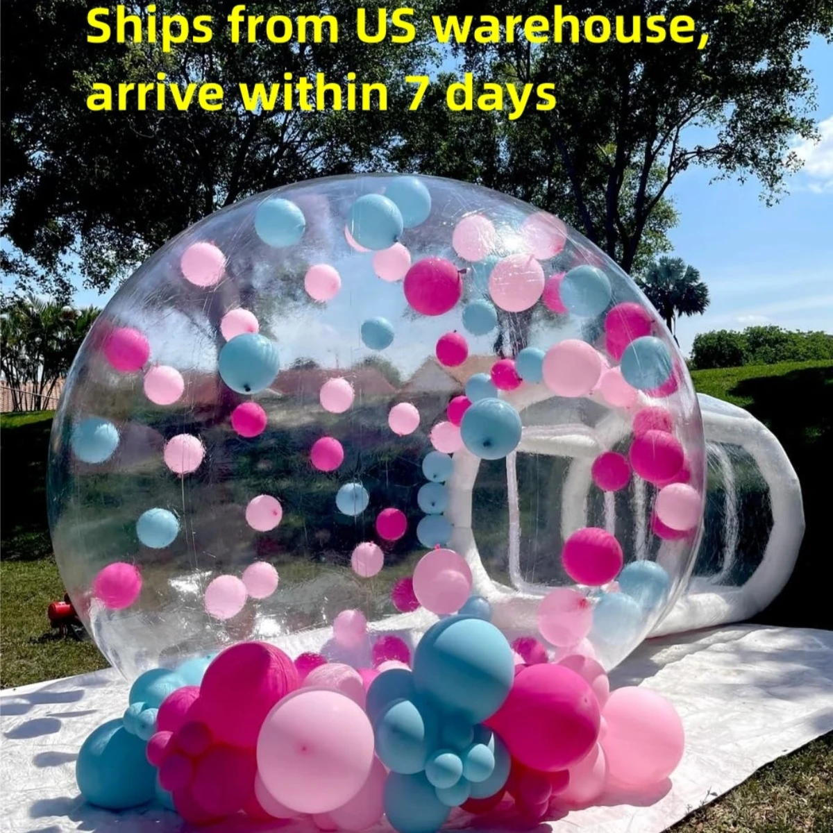 

US Stock 3M-10FT Inflatable Bubble Tent PVC Bubble House Transparent Bubble Tent With Tunnel and Blower for Rental Party Wedding