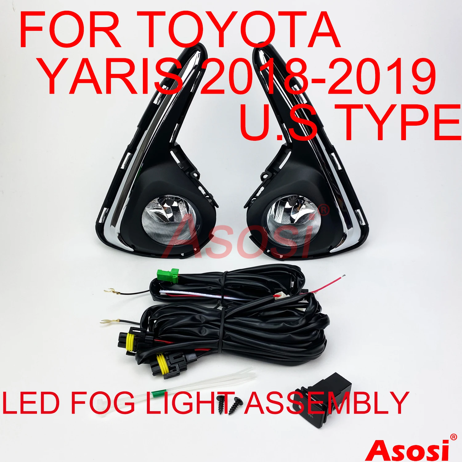 

Bumper Fog Lamp Assembly For Toyota Yaris Hatchback 2018 2019 2 Door/ 4 Door Passenger + Driver Side Halogen Bulb Clear Lens