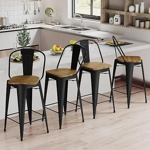 30 Inch Swivel Bar Stools Industrial Metal Barstools High Back Dining Bar Chairs Counter Height Stools