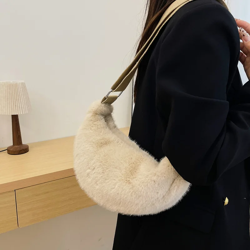 

Soft Plush Shoulder Underarm Bags Fluffy Solid Color Bags Purse Autumn Winter Handbag Women Lady Fashion Storage Pouch 2025 New