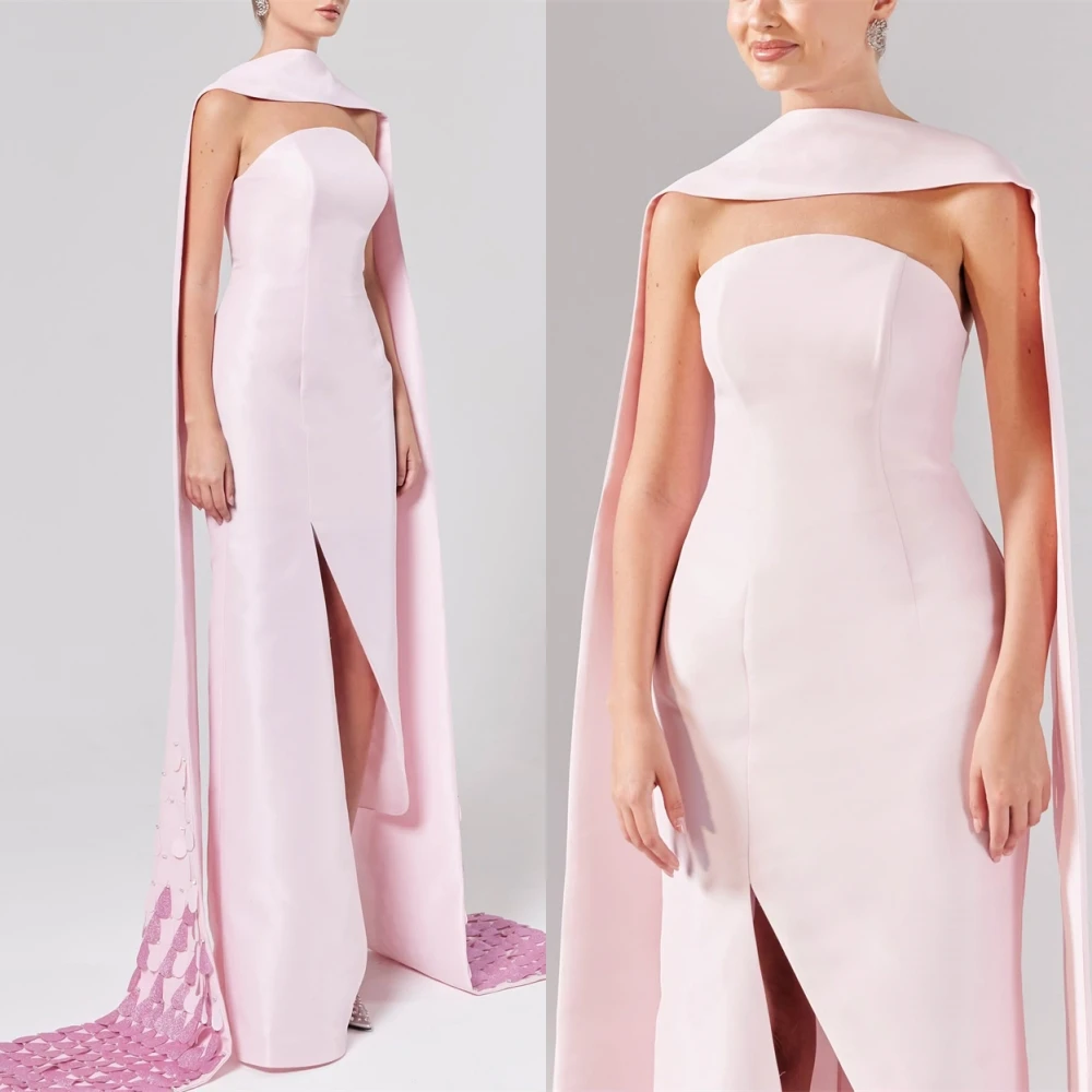 Moda personalizada cetim sem alças vestido de noite clássico em linha reta vestidos de baile sexy watteau trem vestidos de ocasião especial