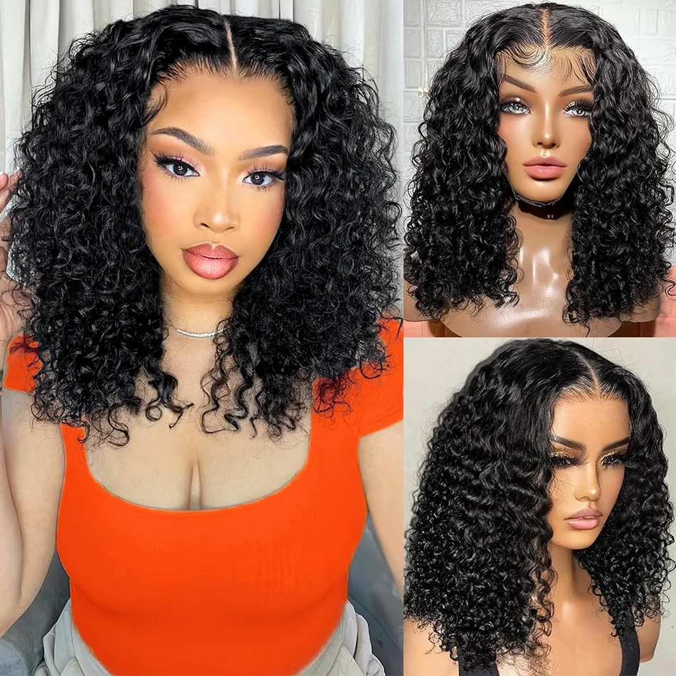 

Вьющиеся короткие парики боб, предварительно вырезанные 7x5, кружевные, бесклеевые, 100% человеческие волосы, готовые к ношению, предварительно выщипанные, глубокие волны, бразильский парик с кружевной застежкой 4x4