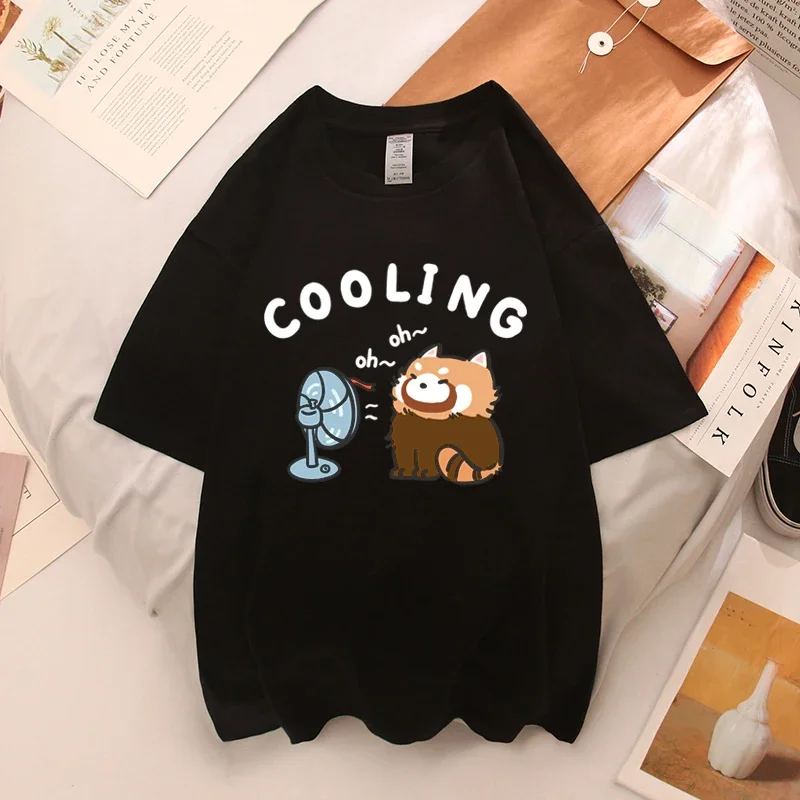 Red Panda Tees Girl\'s Cartoon Cat Streetwear Tops Female Casual Clothing Women\'s Y2k Clothes Cute Raccoon Graphic Kawaii T-shirt