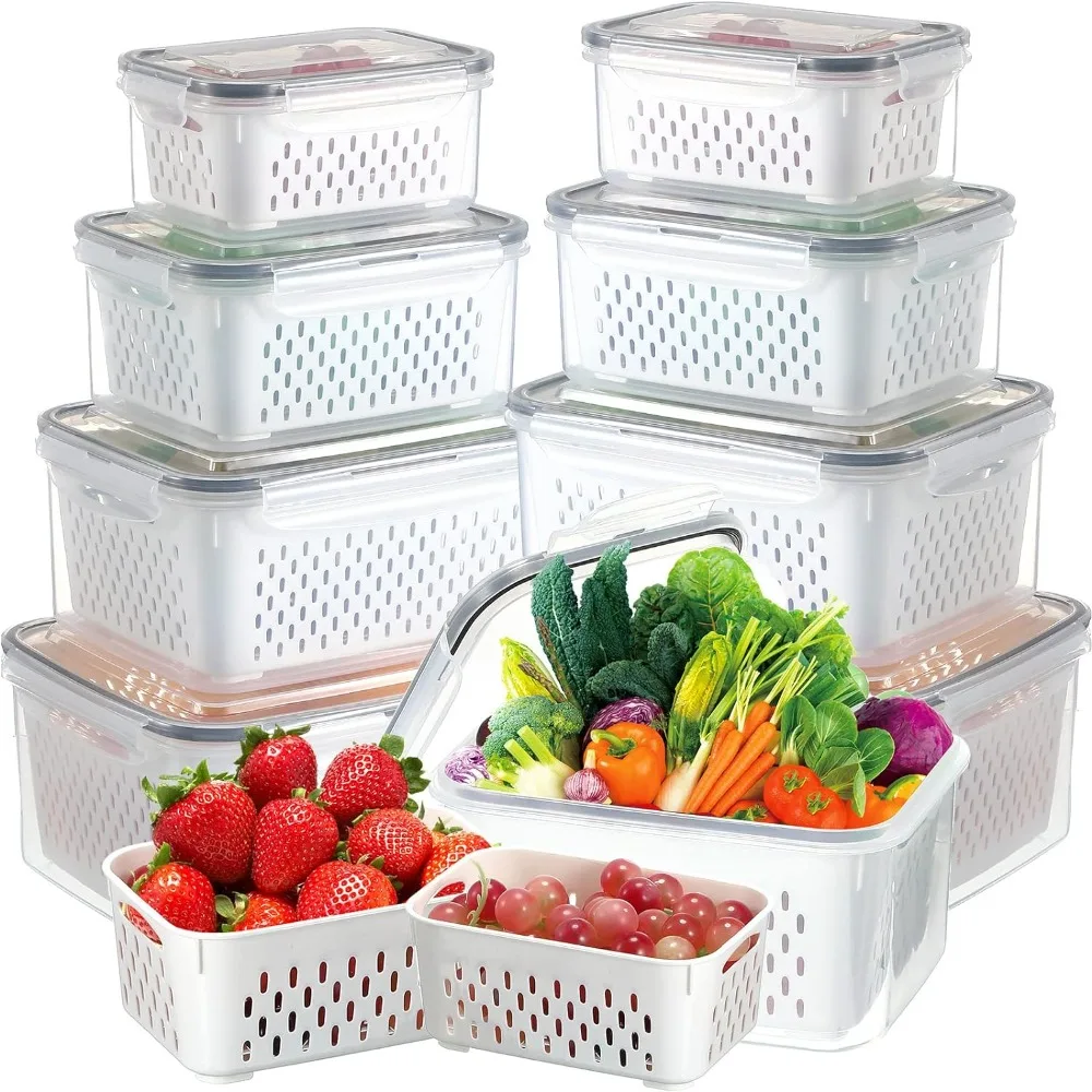 

8 Pack Fridge Organizers Fruit Storage Containers for Fridge Produce Saver Containers Bins with Lid & Removable Drain Colanders