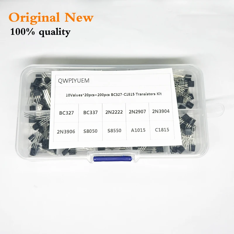 Transistor Assortment Kit 10value 200PCS BC337 BC327 2N2222 2N2907 2N3904 2N3906 S8050 S8550 A1015 C1815,Transistors box pack