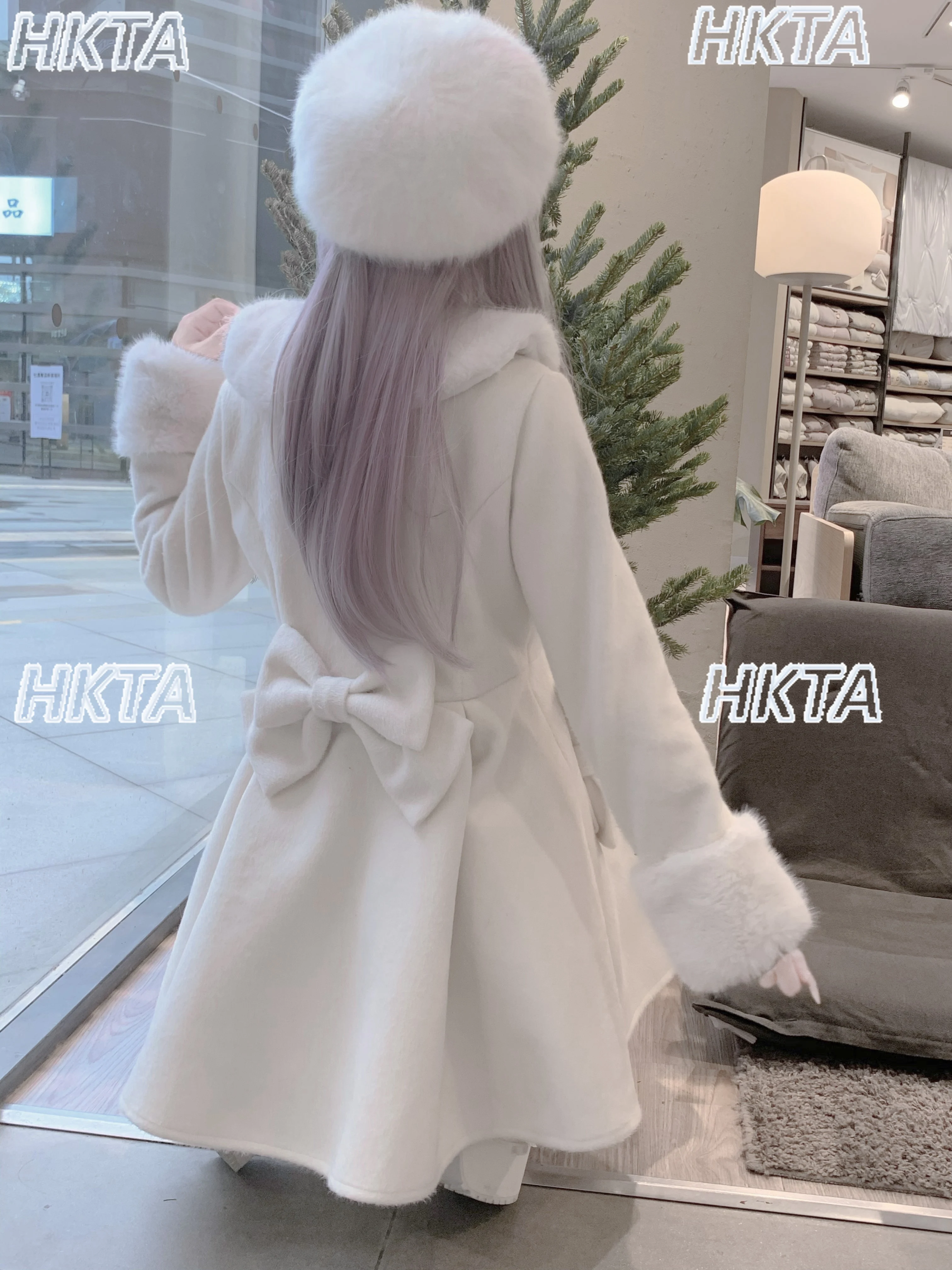 Design original de lã moda japonês doce casaco bowknot velo forrado quente bonito menina 2025 novo inverno longo jaqueta caxemira