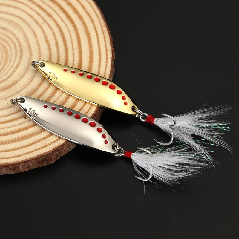 1pcs 5g-20gMetal Spinner Spoon Feather Hooks Artificial Sequins with 2 Treble Hook Saltwater Freshwat Bass & Trout Fishing Lures view 3