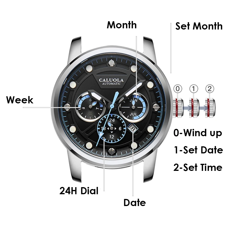 Luxury Automatic Watch Men Miyota 9120 Mechanical Wristwatches 43mm Sports Watch 28800vph 50m Waterproof Luminous Clocks CALUOLA