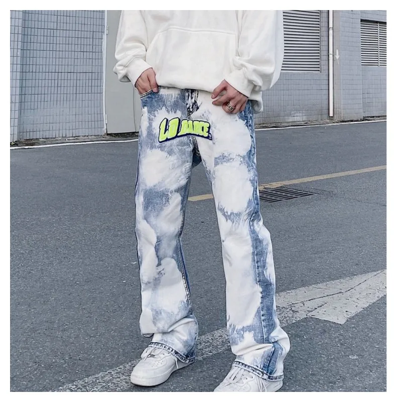 

Tie Dye Jeans Denim Trousers Hip Hop Fashion Embroidery Men's Pants Harajuku Baggy Streetwear Trendyol Y2k Casual Kpop Clothes