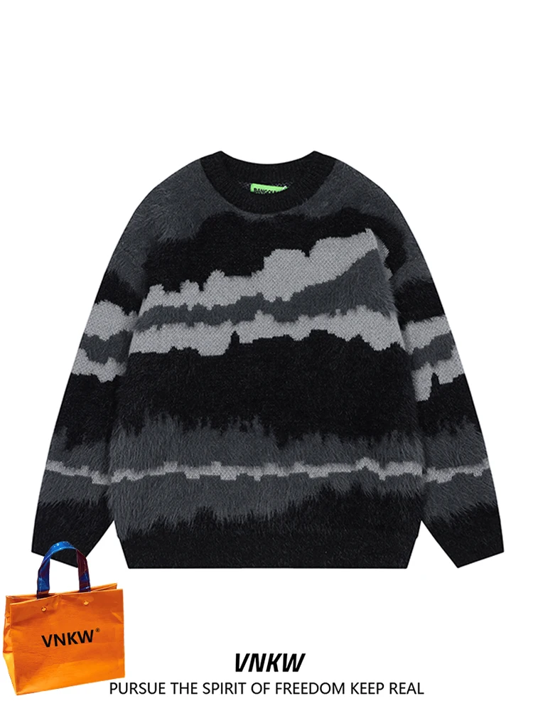 

Модный вязаный свитер из бархатной ткани с эффектом окрашивания, круглый вырез, свободный крой, градиентный цвет, осенне-зимний, повседневный