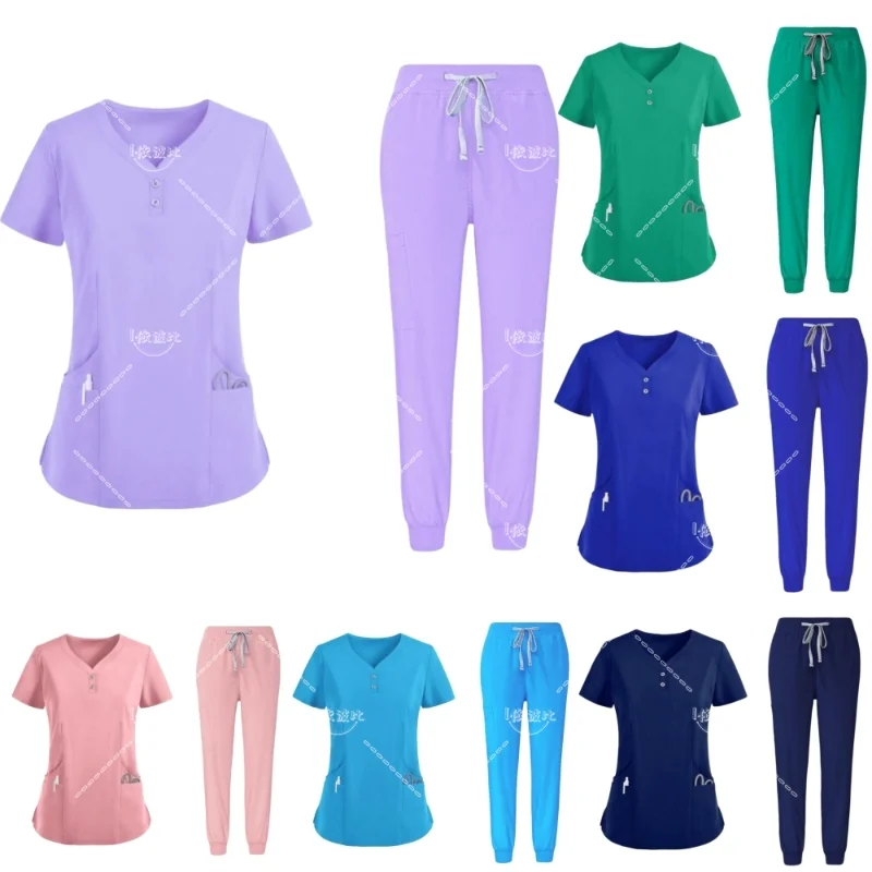 Multicolor Scrub Set para Mulheres, Médico Workwear, Enfermeira Scrubs, Atacado Jogger Suit, Uniformes Cirúrgicos Médicos Hospitalares