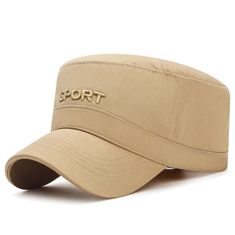 New 5-Color SPORT Letters 3D Embroidered Flat-Top Military Cadet Cap Dad Caps Military Enthusiasts