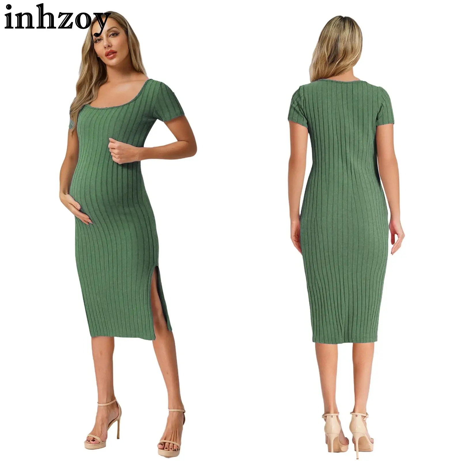 

Maternity Short Sleeve Solid Color Split Knitted Bodycon Dress Pregnant Woman Pregnant Woman Summer Casual Daily Party Clothes