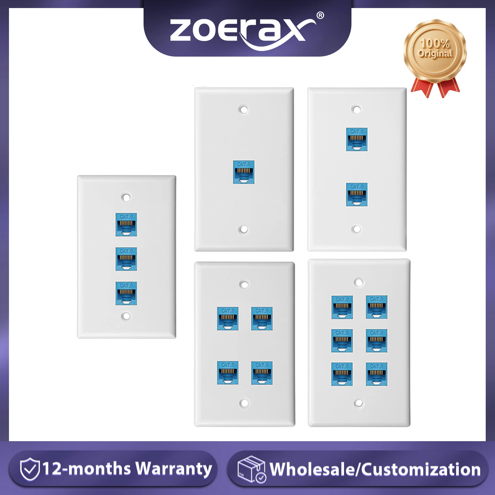 ZoeRax-Placa de parede Ethernet, Fêmea-Fêmea, Removível, Compatível com dispositivos Ethernet Cat6/5/5e, 6