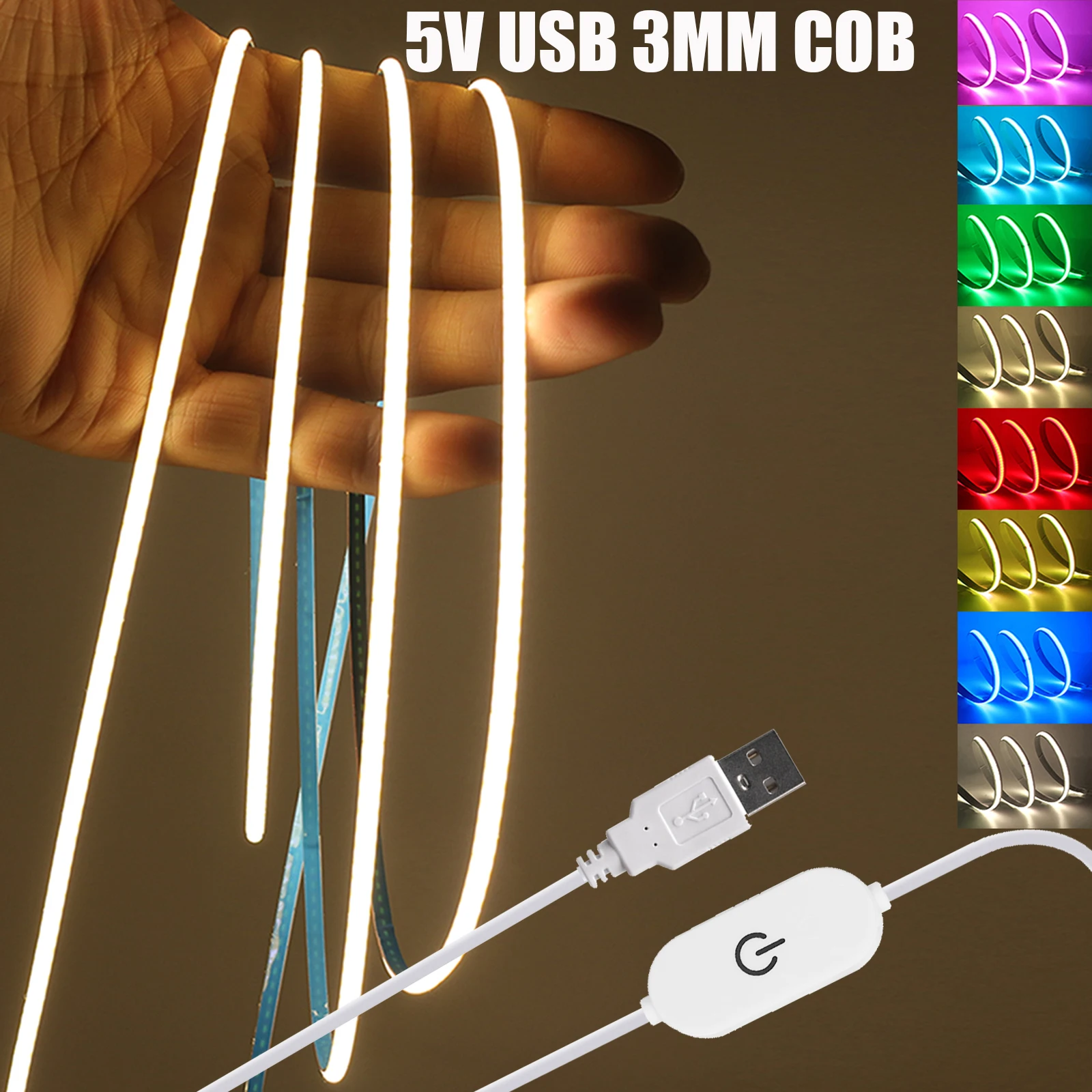 

Светодиодная лента COB 3 мм, 5 В, USB, гибкая светодиодная лента с диммером/ВКЛ. ВЫКЛ. 320 светодиодов, линейная подсветка высокой плотности