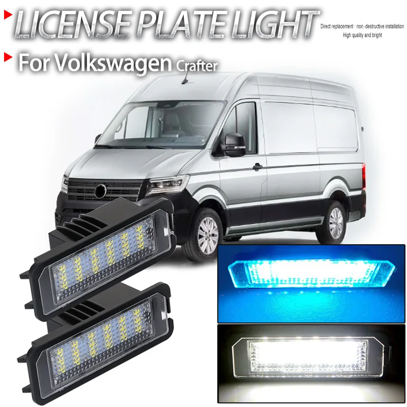 2pcs Car Canbus No Error Led Number License Plate Lights For Volkswagen VW Crafter 2016 2017 2018 2019 2020 White ICE Blue DC12V