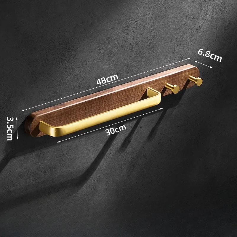 Golden Space Aluminum Towel Rack with Hooks, Bathroom Solid Wood Rack, Toilet Towel Bar, Kitchen Rack, No Drilling Required