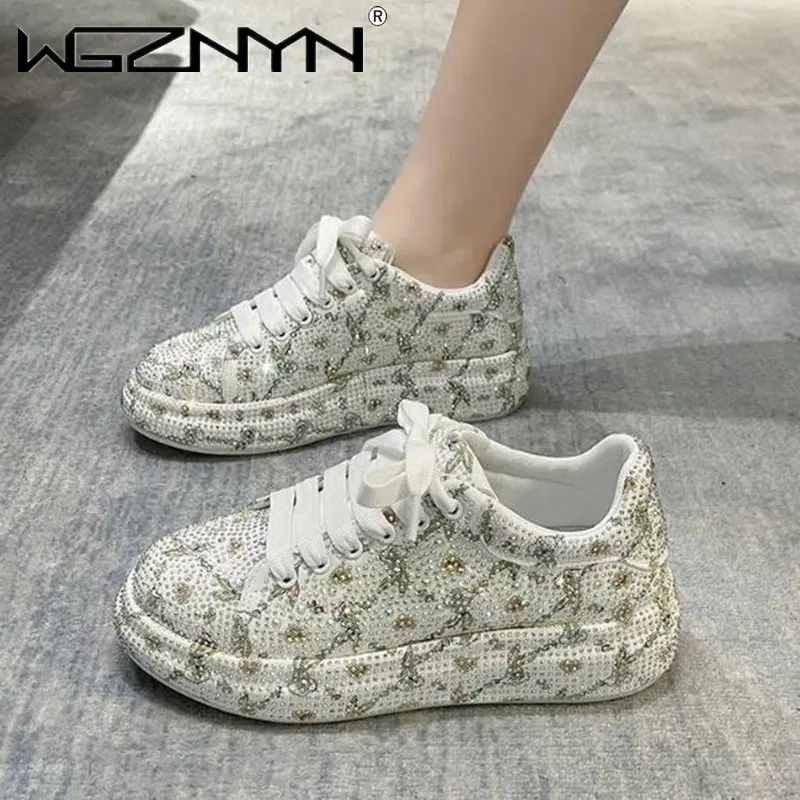 2023 Rhinestones Thick-soled White Pink Shoes New Autumn sexy Women Platform Shoe Shining Crystal Sneakers Trend Casual Sneakers