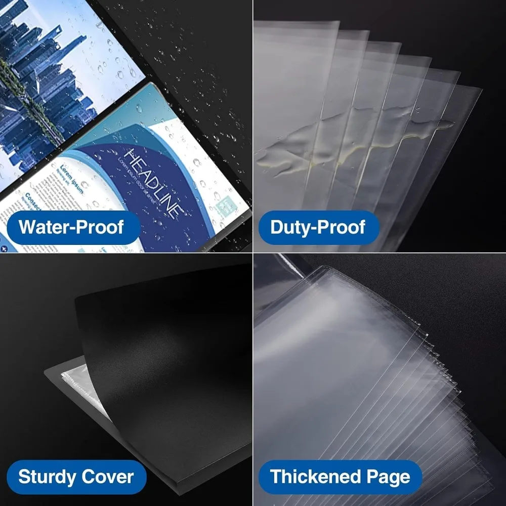 Art Portfolios 11"x17", Large Portfolio Folder with 30 Pockets & Black Inner Sheets, Display 60 Pages, 11 x 17 Presentation Boo