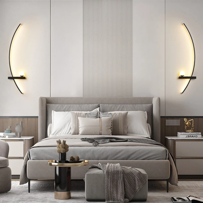 Modern LED Wall Lamp Moon Symmetry Black For Living Room Bedroom Bedside Corridor Hotel Indoor Decorative Lighting Fixtures