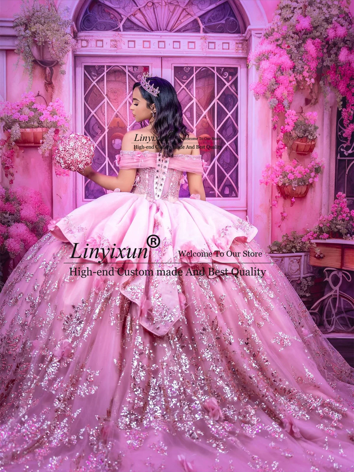 فساتين Quinceanera مكشوفة الكتفين للأميرة مزينة بالترتر الحلو 16 ثوب مخصص لحفلات أعياد الميلاد من Vestidos de quinceanera