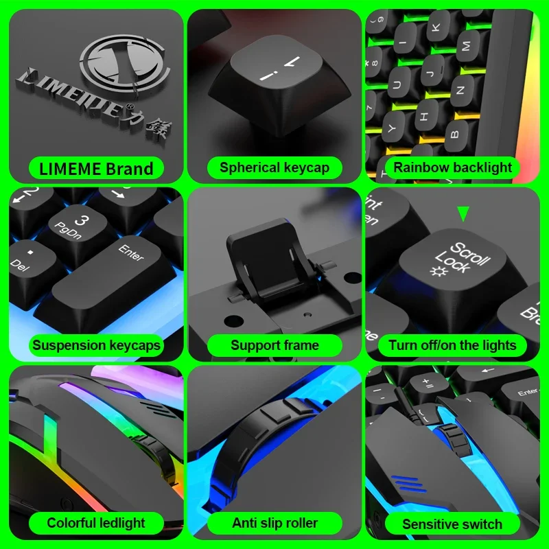 NG GTX350 Teclado para juegos Combos de ratón Computadora portátil Retroiluminación Gamer Kit LED Teclado USB con cable GTX350 Set-Negro