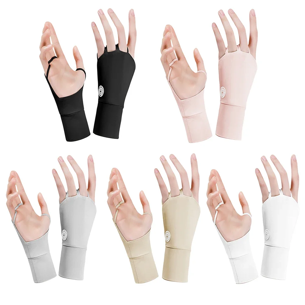 Women Protector Golf Gloves Cool Breathable Sun UV Protector Golf Glove Ice Silk Hollow Palm Elastic Left & Right Hand