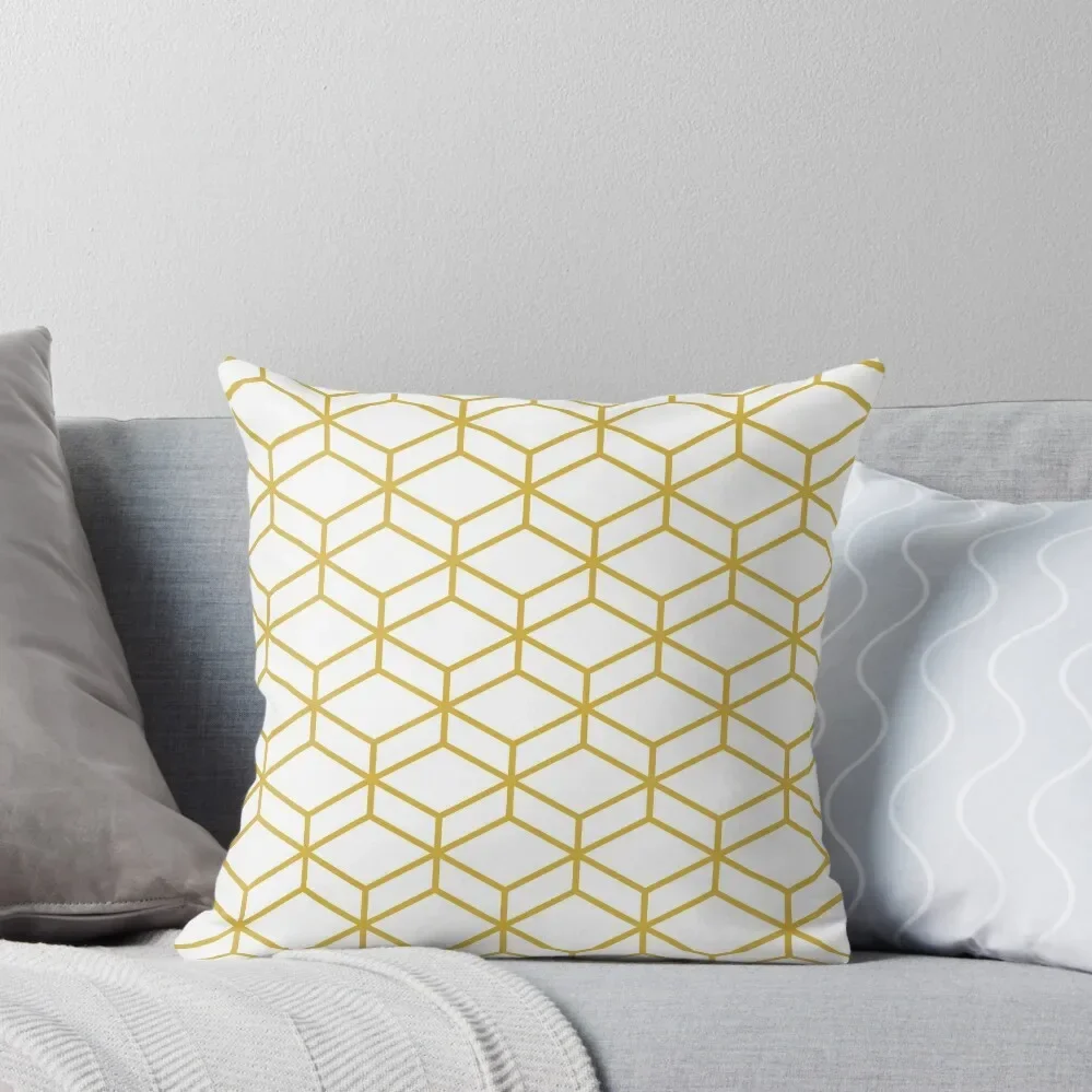 Honeycomb Geometric Lattice in White and Light Mustard Yellow Throw Pillow Sofa Pillow Cover home decor items pillow