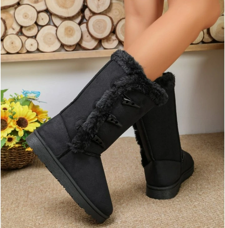 Trendige, warme Damen-Winterstiefel, wasserdicht, rutschfest, mit Stiefelriemen in Bullhorn-Optik, Damen-Knöchelstiefel, Baumwollschuhe. – Detail 2