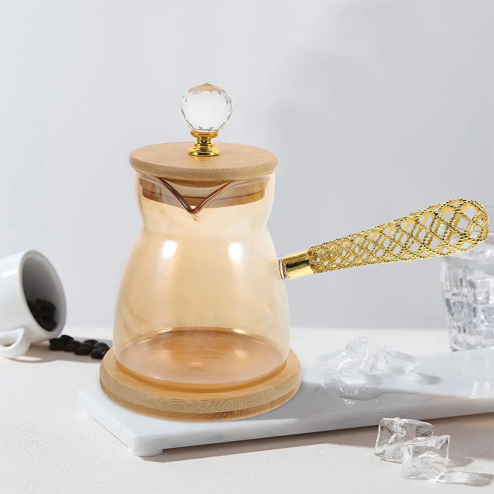 2Pcs Glass Turkish Coffee Kettle with Golden Exterior and Clear Side Handle for Monitoring Brew Process Compact Tea Pot