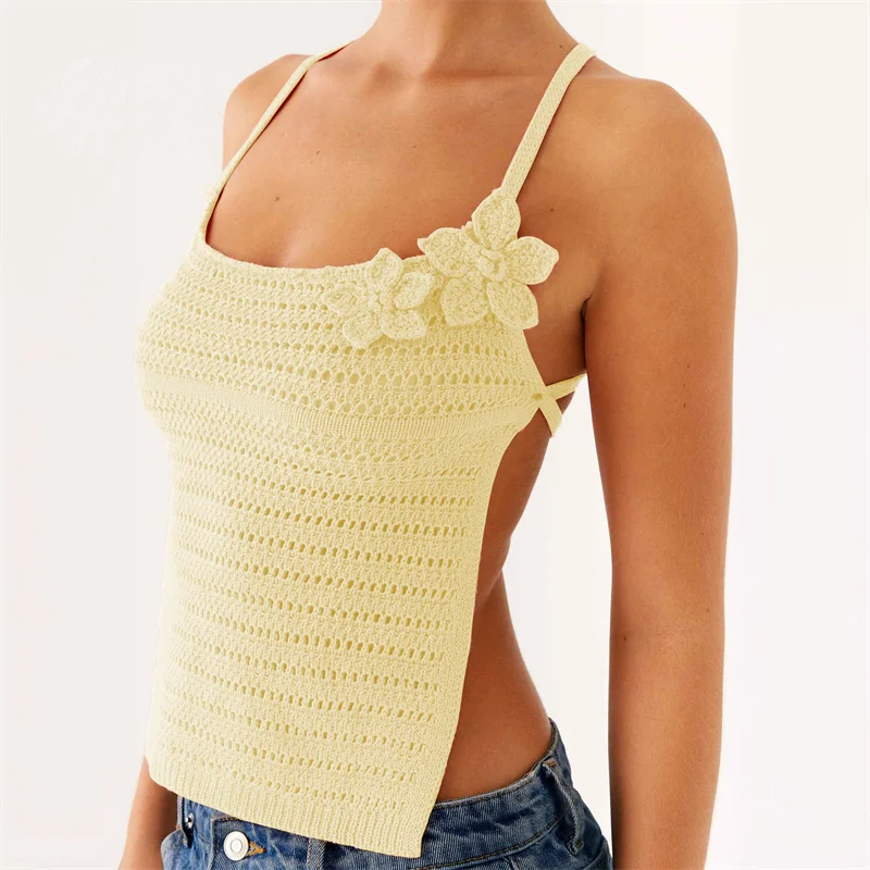 Women's Sexy Backless Lace-Up Crochet Bikini Top Vest Brazilian Biquini Knitted Swimsuit Beach Cover up Swimwear Camis