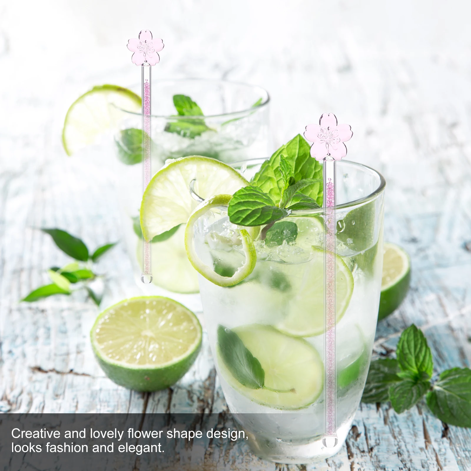 

Glass Stirring Rods Creative Flower Design Suitable Bars Homes Kitchen Hotels Coffee Restaurants Mix Drinks Iced Tea